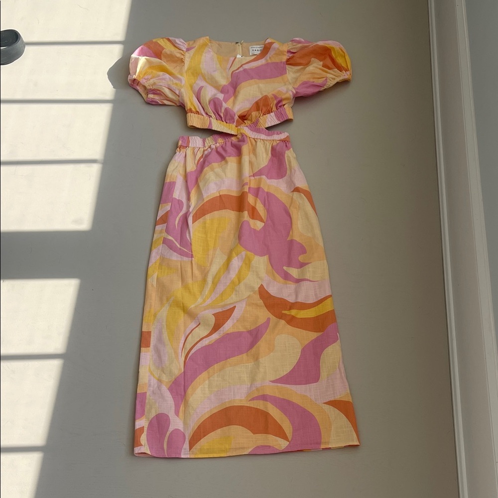 Sabo Skirt Pink and Yellow Midi Dress